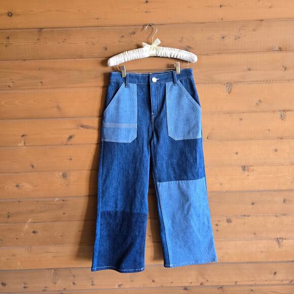 Anthropologie Seventy + Mochi Elodie Jean Patched 27 Boho Mid Rise Crop Wide Leg - Picture 2 of 6